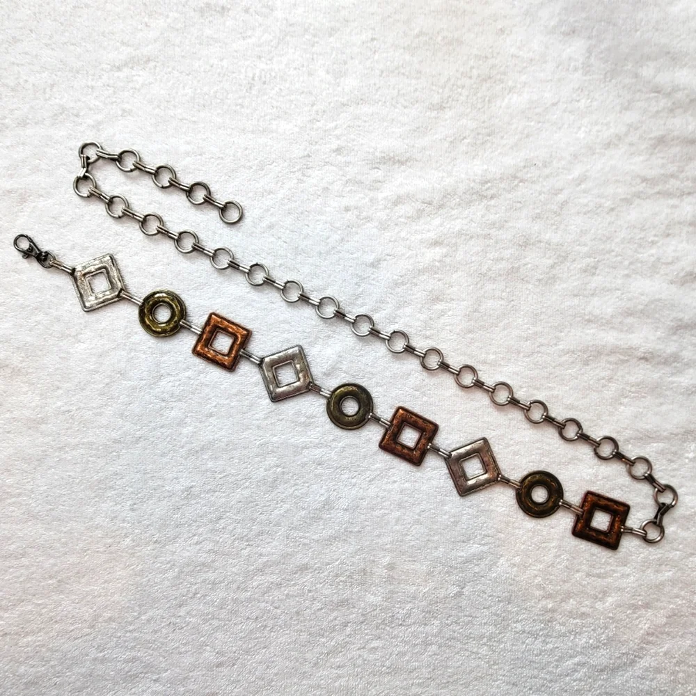 Women's Adjustable Abstract Shape Mixed Metal Dangle Chain Belt - Size M/L